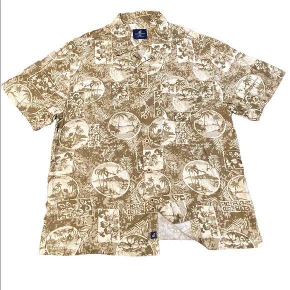 Caribbean Joe Mens XL Casual Tropical Print Button Down Shirt Neutral Tones - Picture 1 of 8